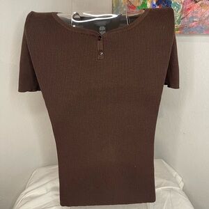 Spencer Jeremy | Brown Ribbed Short Sleeve Top